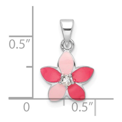 Sterling Silver CZ Enamel Flower Children's Pendant – view 5