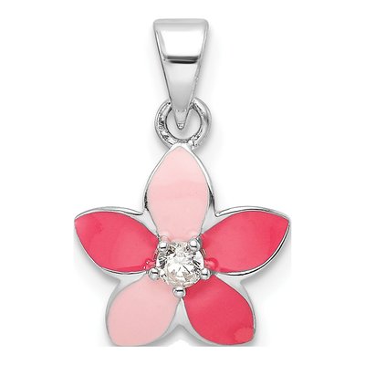 Sterling Silver CZ Enamel Flower Children's Pendant