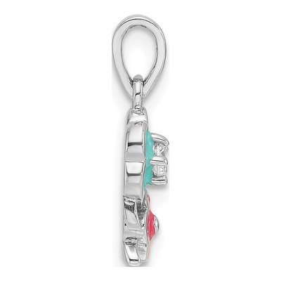 Sterling Silver CZ Girls' Enamel Flower Pendant – view 3