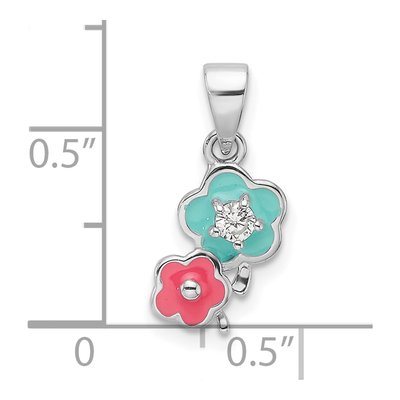 Sterling Silver CZ Girls' Enamel Flower Pendant – view 5
