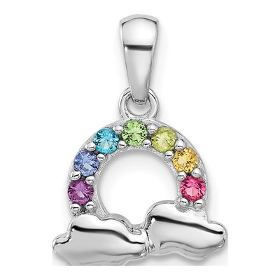 Sterling Silver Crystal Girls' Rainbow Clouds Pendant