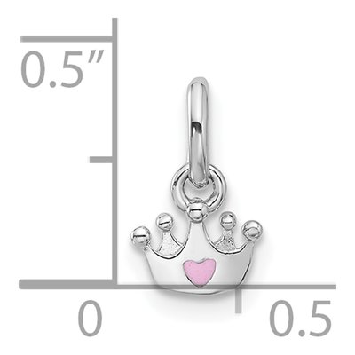 Sterling Silver Girls' Pink Enamel Heart Crown Pendant – view 5