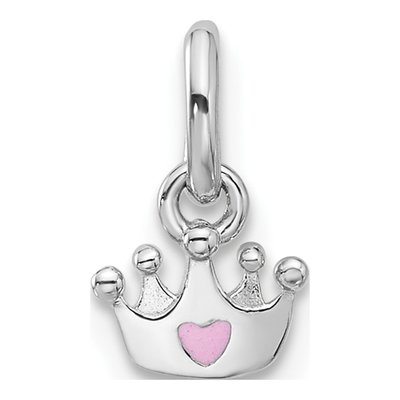 Sterling Silver Girls' Pink Enamel Heart Crown Pendant