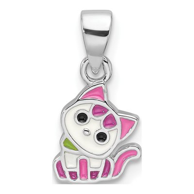 Sterling Silver Enameled Cat for Girls Pendant