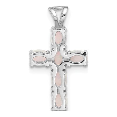 Sterling Silver Lab-Created Opal Cross Pendant – view 3