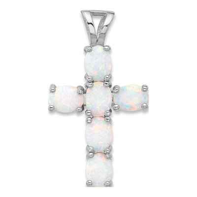 Sterling Silver Lab-Created Opal Cross Pendant