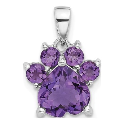 Sterling Silver Amethyst Paw Pendant