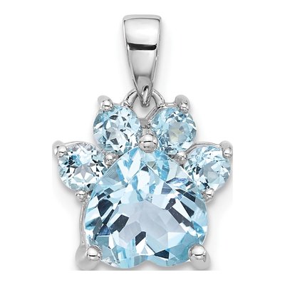 Sterling Silver Sky Blue Topaz Paw Pendant
