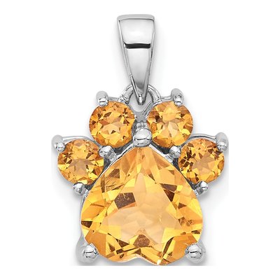 Sterling Silver Citrine Paw Pendant