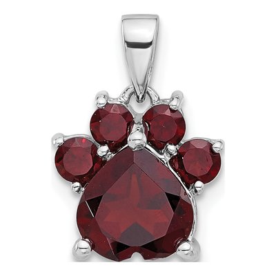 Sterling Silver Garnet Paw Print Pendant