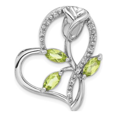 Sterling Silver Peridot & White Topaz Heart Slide Pendant