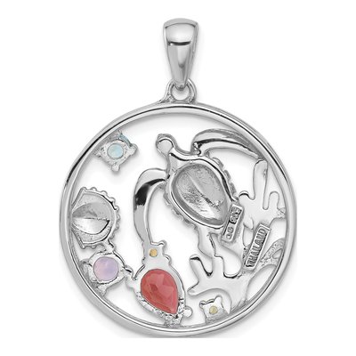 Sterling Silver Garnet & Amethyst Rainbow Sea Turtle Pendant – view 3