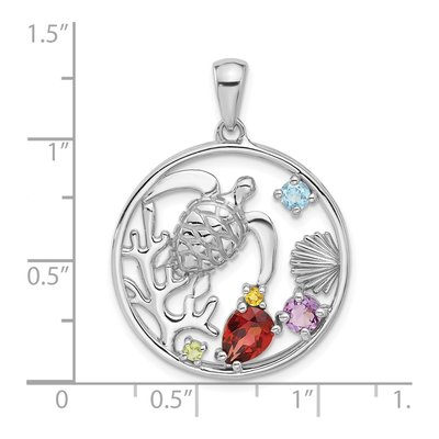 Sterling Silver Garnet & Amethyst Rainbow Sea Turtle Pendant – view 4