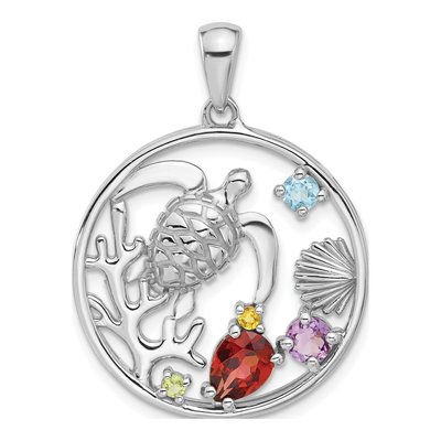 Sterling Silver Garnet & Amethyst Rainbow Sea Turtle Pendant