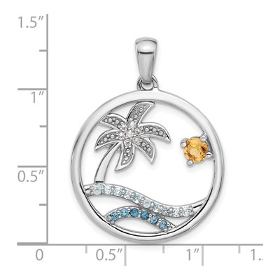 Sterling Silver Citrine & Swiss Blue Topaz Multi-Gemstone Palm Tree Pendant – view 4