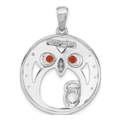 Sterling Silver Garnet & CZ Owl Pendant – view 3