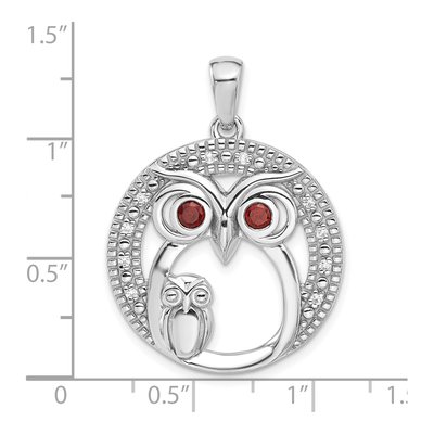 Sterling Silver Garnet & CZ Owl Pendant – view 4