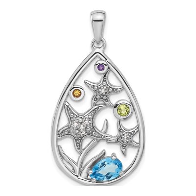 Sterling Silver Citrine & Peridot Rainbow Starfish Pendant
