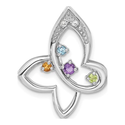 Sterling Silver Citrine & Swiss Blue Topaz Rainbow Butterfly Slide Pendant