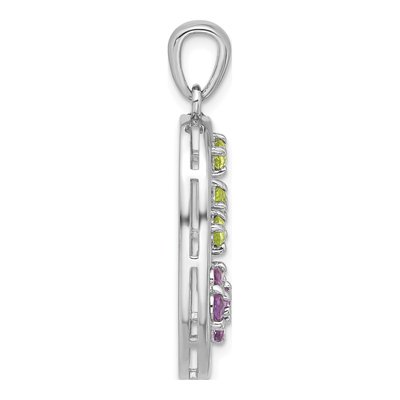 Sterling Silver Peridot & Amethyst Flower Pendant – view 2