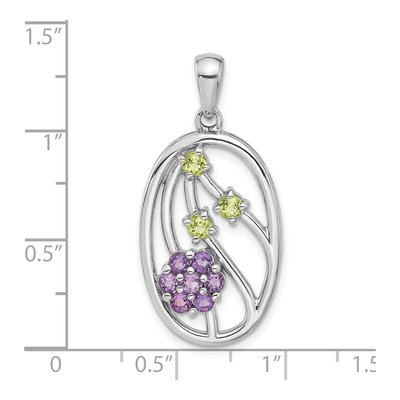 Sterling Silver Peridot & Amethyst Flower Pendant – view 4