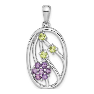 Sterling Silver Peridot & Amethyst Flower Pendant
