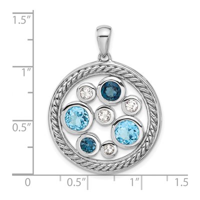 Sterling Silver Swiss Blue Topaz & London Blue Topaz Multi-Color Circle Pendant – view 4
