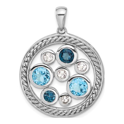 Sterling Silver Swiss Blue Topaz & London Blue Topaz Multi-Color Circle Pendant