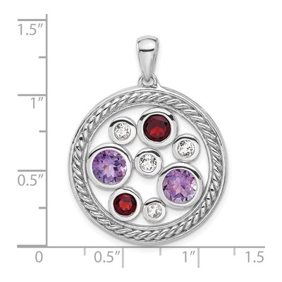 Sterling Silver Amethyst & Garnet Circle Pendant – view 4