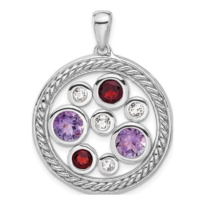 Sterling Silver Amethyst & Garnet Circle Pendant