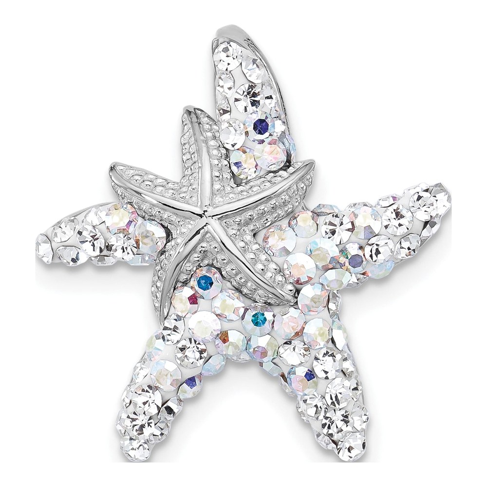 Sterling Silver Rhodium-Plated Polished White Crystal Starfish Pendant Chain Slide
