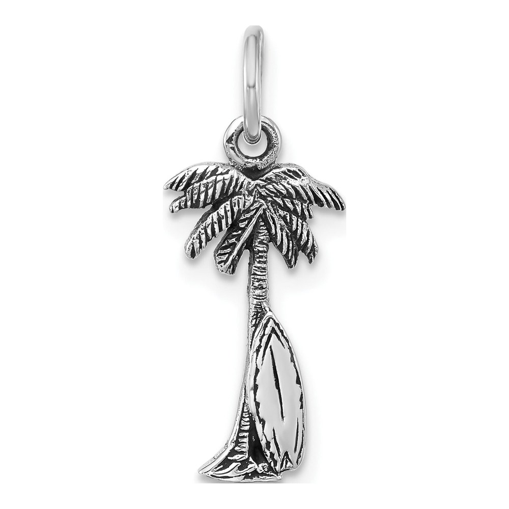 Sterling Silver Rhodium-Plated Antiqued Palm Tree And Surfboard Pendant