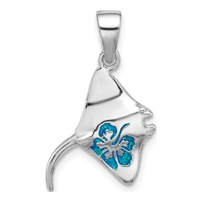 Sterling Silver Blue Enamel Stingray Pendant