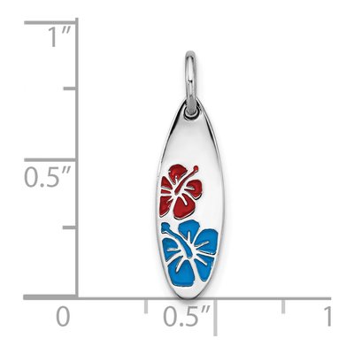 Sterling Silver Enamel Flower Surfboard Pendant – view 4