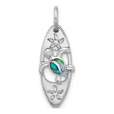 Sterling Silver Paua Shell Turtle Surfboard Pendant