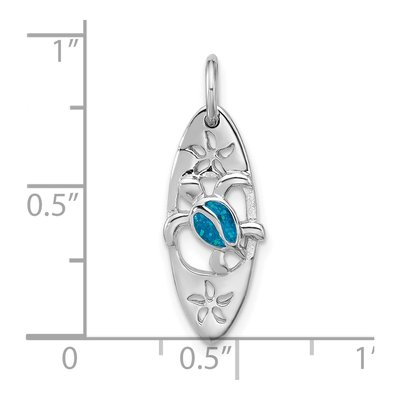 Sterling Silver Blue Enamel Turtle Surfboard Pendant – view 4