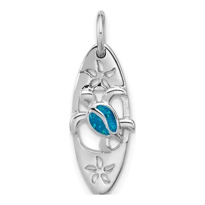 Sterling Silver Blue Enamel Turtle Surfboard Pendant