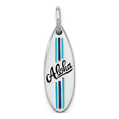 Sterling Silver Aloha Surfboard Pendant