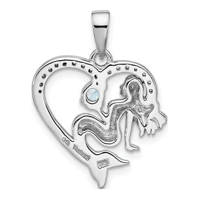 Sterling Silver CZ Mermaid Heart Pendant – view 3