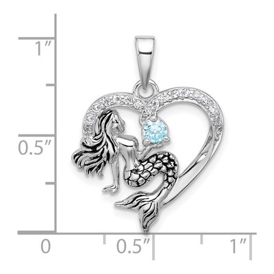 Sterling Silver CZ Mermaid Heart Pendant – view 4