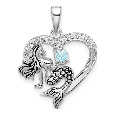 Sterling Silver CZ Mermaid Heart Pendant