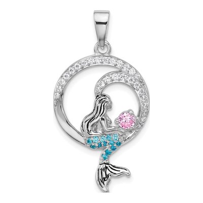 Sterling Silver CZ Mermaid Pendant