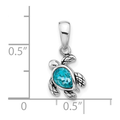 Sterling Silver Crystal December Birthstone Turtle Pendant – view 4