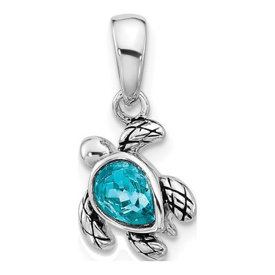 Sterling Silver Crystal December Birthstone Turtle Pendant