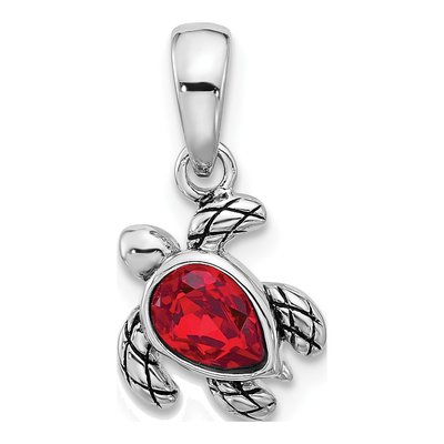 Sterling Silver Crystal July Birthstone Turtle Pendant