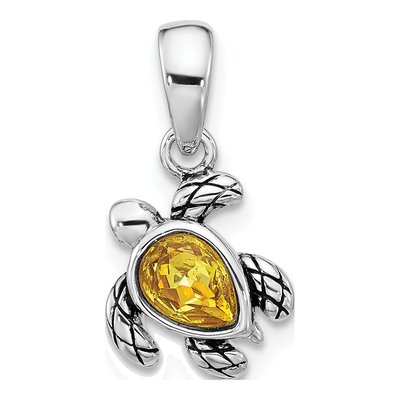 Sterling Silver Crystal November Birthstone Turtle Pendant