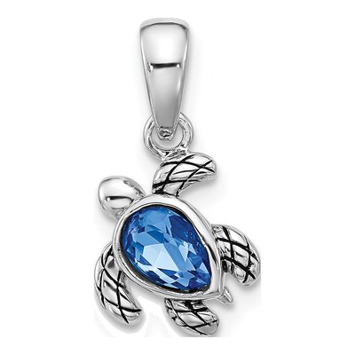 Sterling Silver Crystal September Birthstone Turtle Pendant