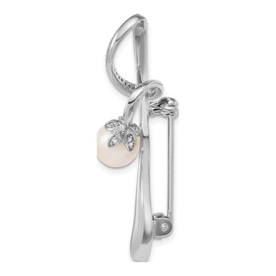 Sterling Silver Freshwater Pearl & CZ Swirl Pin – view 2