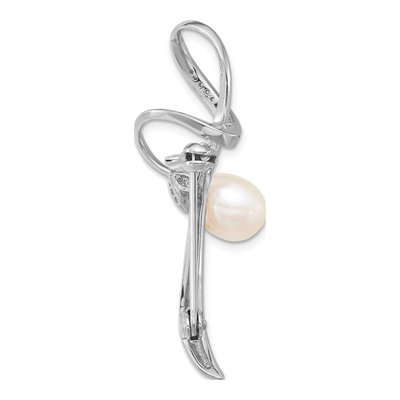 Sterling Silver Freshwater Pearl & CZ Swirl Pin – view 3