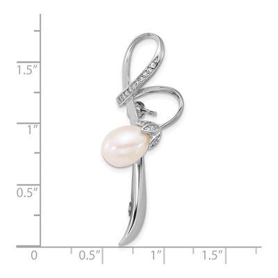 Sterling Silver Freshwater Pearl & CZ Swirl Pin – view 4